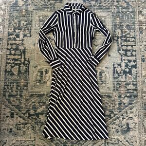 Boden Navy and White Striped Midi Shirt Dress